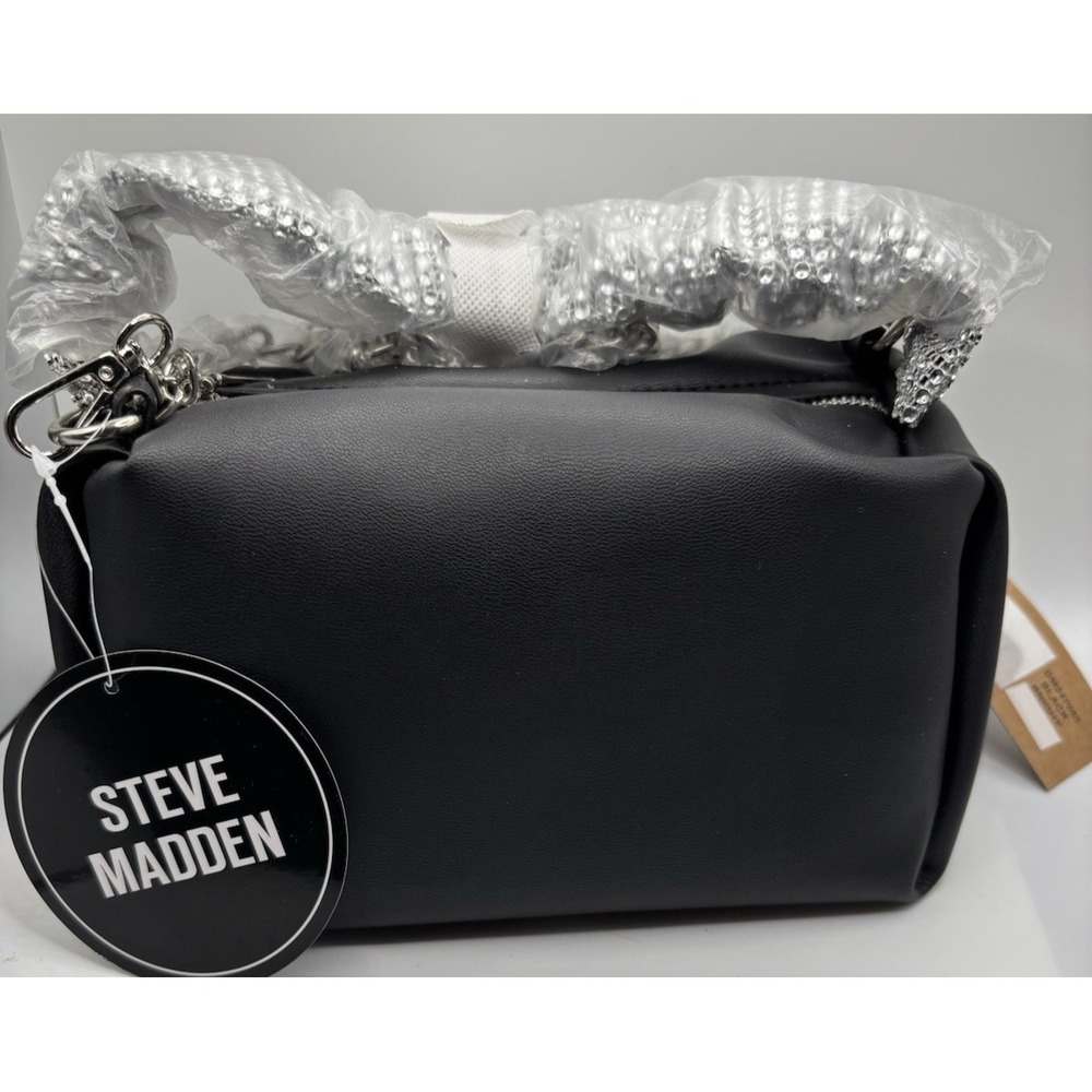 NEW Steve Madden Purse Black with Silver Chain‎ Rhinstone Handles